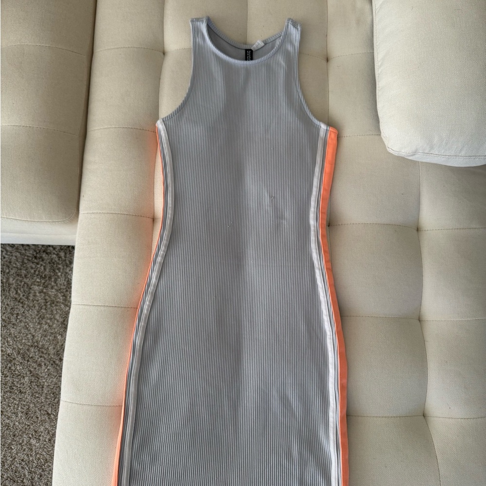 H&M Ribbed Gray and Orange Halter Bodycon Midi Dress